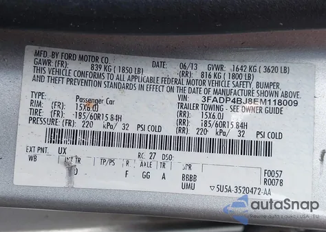 2014 Ford Fiesta Se z USA, uszkodzony, nr VIN 3FADP4BJ8EM118009